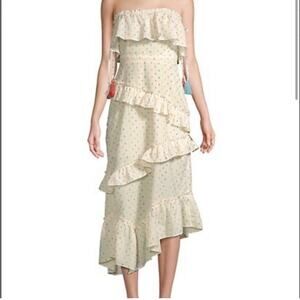 Red Carter Asmae Strapless Cotton Ruffled Cream Midi Dress Size Small